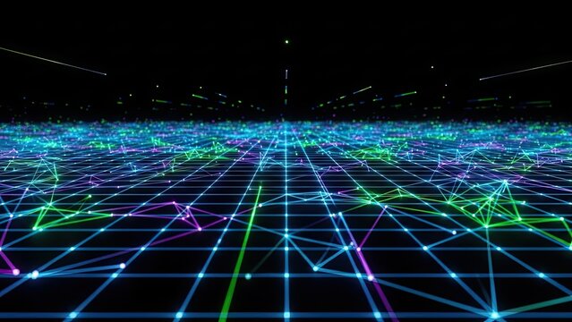 Vibrant neon network connections in futuristic digital landscape - Powered by Adobe