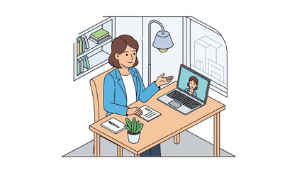 Woman Working on Laptop at Desk.