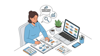 Woman Working on Project at Desk.