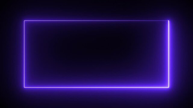 Glowing blue neon rectangle border frame animated on black background. Neon rectangular frame loopable. Neon lines frame animation.