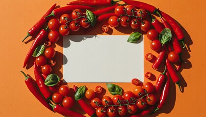 Spicy veggie border surrounds a blank white rectangle