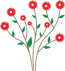 Red flowers with green leaves vector art