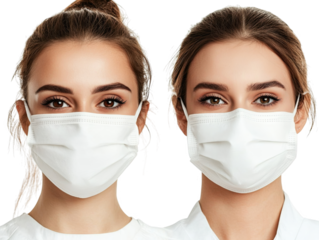 Dual Portrait of Individuals Wearing Protective Face Masks, png, isolated on transparent background, Highlighting Safety and Health Awareness in Contemporary Society