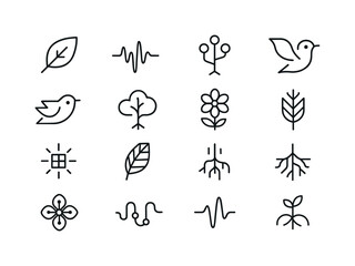 Fototapeta premium Digital Nature Icons. Digital nature. Line icon set of digital n