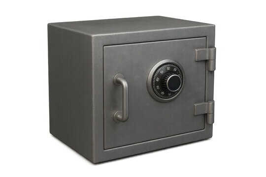 Metal safe with combination lock securing valuables, offering protection, banking, and wealth storage on transparent background