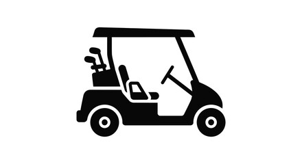 A simple black silhouette of a golf cart showcasing its form and design silhouette