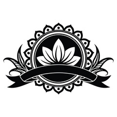Intricate lotus flower design with blank banner perfect for text and customization