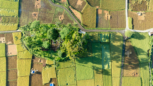 Drone view of rural agricultural land parcels
