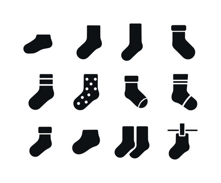 Black Sock Icons. Socks. Solid icon set of socks: ankle sock, cr