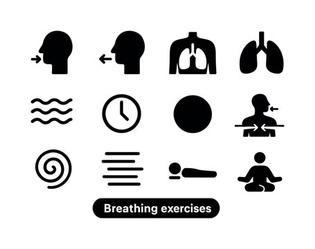 Breathing Exercise Icons. Breathing Exercises. Solid icon set of