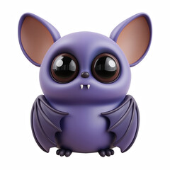 Fototapeta premium 3D cartoon cute purple bat character with big round eyes and small fangs, isolated on transparent background.