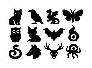 Obraz premium Whimsigoth Creature Icons. Whimsigoth creatures. Solid icon set