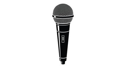 Detailed black and white illustration of a classic handheld microphone a striking silhouette