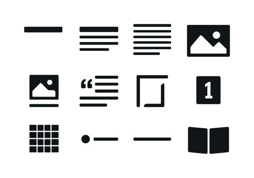 Magazine Layout Icons. Magazine layout. Solid icon set of magazi