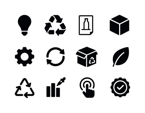 Eco Design Icon Set. The role of design thinking in reducing was