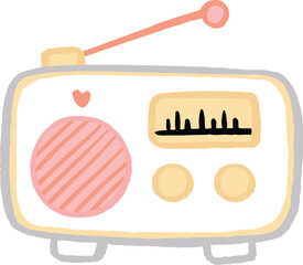 Cute radio doodle hand drawn illustration style for planner, journaling, asset, graphic element. Pastel color of radio icon clip art.