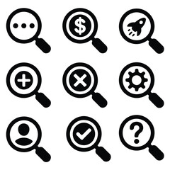 Search icon set vector magnifying glass symbols for web and app interface design