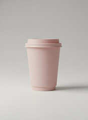 Pink disposable coffee cup on neutral background  