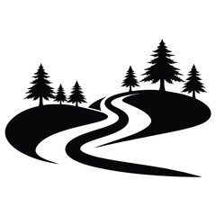 Screen river curves with trees silhouette illustration