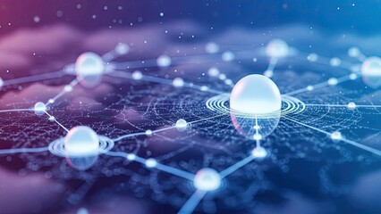 Futuristic network connections with glowing nodes and lines on a blue background