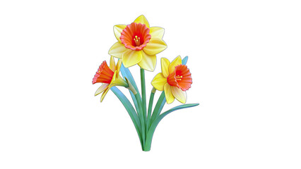 Daffodils Blooming on White Background