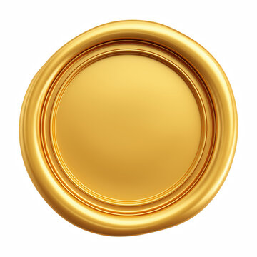 3D cartoon golden wax seal stamp icon, blank round seal isolated on transparent background.