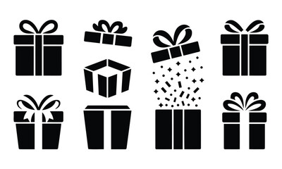 Set of black gift boxes with ribbons and bows keywords gift present box ribbon bow celebration