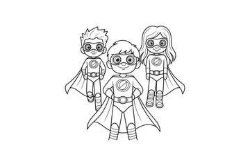 Three cartoon superheroes standing together in a line illustration