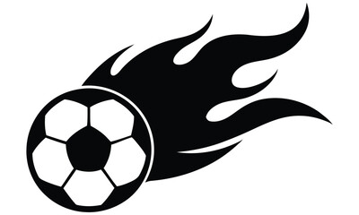 Soccer ball in flames silhouette icon isolated on white background