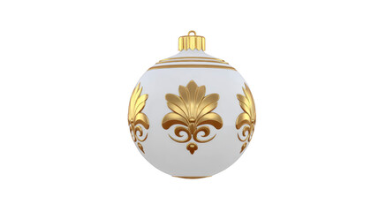 Fototapeta premium White and gold Christmas ornament ball with elegant floral pattern, glossy finish, and festive decorative style, perfect for holiday tree decoration and joyful celebration