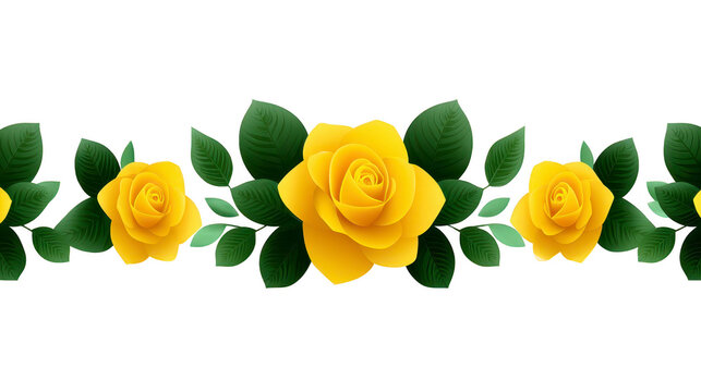 Yellow rose green leaf floral border decorative pattern nature botanical spring summer garden cheerful design create vibrant floral border with yellow roses and green leaves perfect for spring