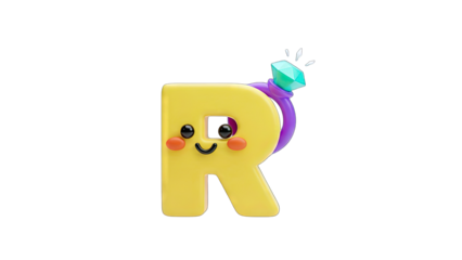 Cute Letter R with Diamond Ring Illustration