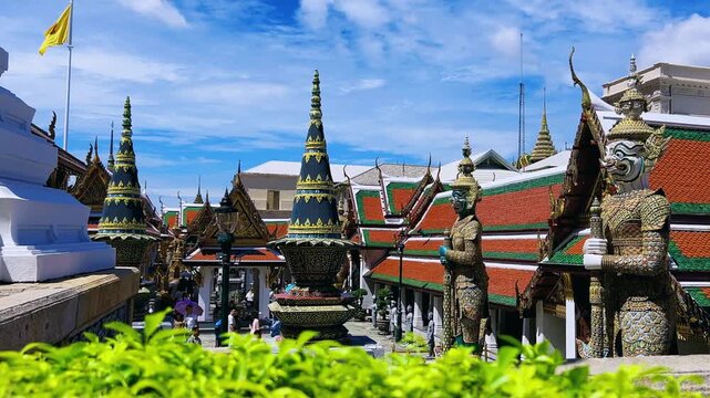 BANGKOK, August 20, 2022: Wat Phra Kao. The Temple of the Emerald Buddha. The most sacred Buddhist temple in Thailand. The temple is home to the Royal Library and the Chakri Dynasty Mausoleum.4К