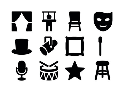 Stage Props Icons. Stage Props. Solid icon set of Stage Props: c
