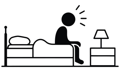 Stressed person sitting on bed with head in hands vector illustration