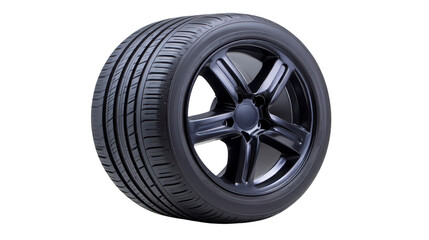 Obraz premium Car tire black rubber alloy wheel automotive transportation isolated modern tread shiny round vehicle metal wheel rim safety durable performance technology engineering equipment spare replacement