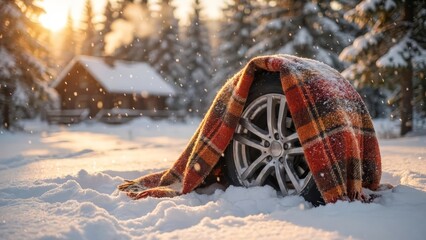 Creative concept of tire warmth and protection.