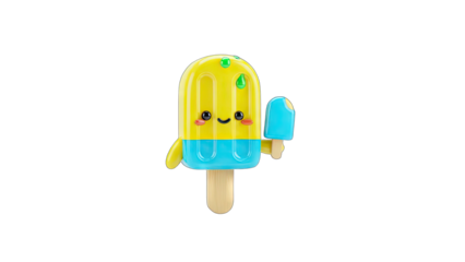 Cute Popsicle Character Holding Mini Ice Pop on White