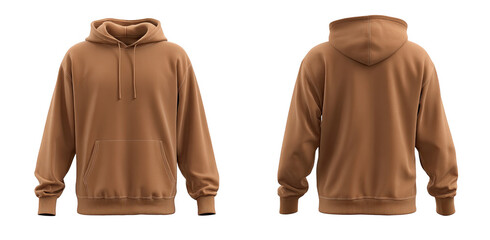 Stylish Brown Hoodie Design Showcasing Front and Back Views, Ideal for Casual Wear and Fashion Enthusiasts Looking for Comfortable Apparel Options, png, isolated on transparent background