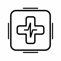 Obraz premium Modern medical cross icon with heartbeat line, representing health and wellness.