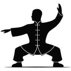 Tai chi silhouette vector martial arts pose in traditional outfit