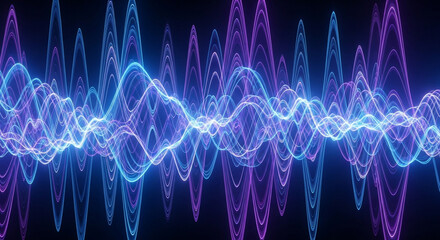 Vibrant sound wave pattern in blue and purple hues dynamically