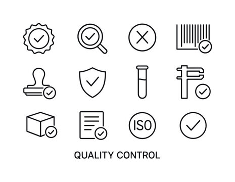 Quality Control Icons. Quality Control. Line icon set of Quality