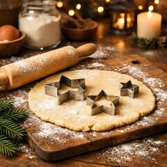 Christmas Cookie Dough with Star Cutters on Cozy Baking Table