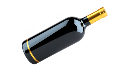 Wine bottle glass gold cap isolated alcohol beverage elegant drink celebration luxury party unopened dark reflective horizontal classic festive glossy container liquor stylish modern minimal