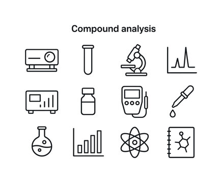 Compound Analysis Icons. Compound analysis. Line icon set of Com