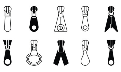 Zipper puller icon set vector in minimalist outline style