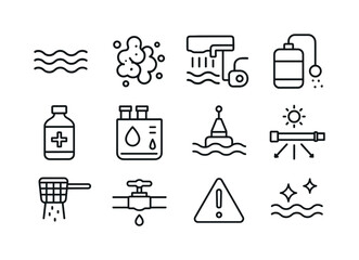Algal Bloom Icons. Algal bloom control. Line icon set of Algal b