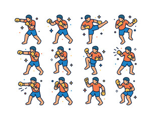Naklejka premium Isometric Combat Icons. Combat moves. Colorful isometric vector