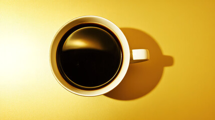 topdown. Minimalist coffee cup on a sleek gold-black surface, embodying simplicity and modern design. bar promotions, beverage menus, designed for product packaging and bar promotions.
